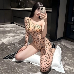 Body sexy à imprimé léopard, une épaule avec manche longue et coupe ajustée
