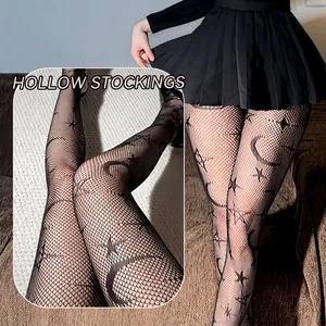 Black fishnet stockings with star and moon patterns for a stylish and hollow out look