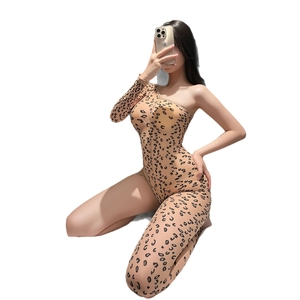 Body sexy imprimé léopard avec design une épaule à manche longue et coupe ajustée