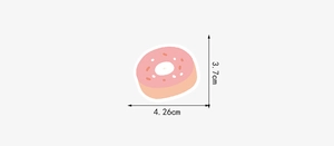 Detail view of pink doughnut sticker with colorful sprinkles measuring 4.26cm by 3.7cm