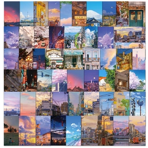 55 Pièces Autocollants Photographie de Rue PVC Étanche Paysage Esthétique Décalcomanies Pour Scrapbook Journal Bagage Ordinateur Frigo Déco