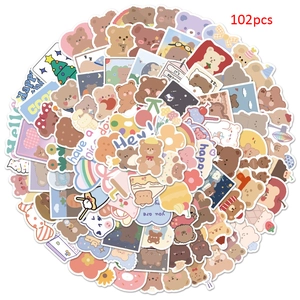 Cute Cartoon Bear Decorative Stickers For DIY Diary Scrapbooking Laptop Luggage Waterproof PVC Heart Bear Decal Ornaments