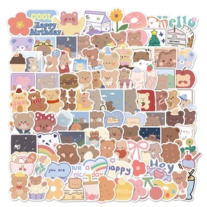 Set of 102 cute cartoon bear stickers in pastel colors for journals and luggage deco
