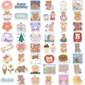 Cute cartoon bear decorative stickers set for diary and luggage in cream colors