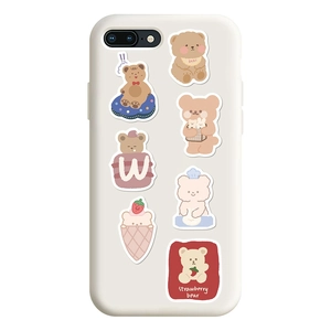 Detail of matte cream silicone phone case featuring cute cartoon bear illustrations