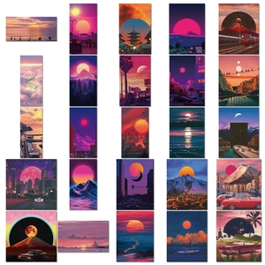 50 pieces of waterproof vaporwave sunset stickers for laptops and phone cases