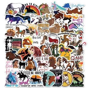 50pcs waterproof horse stickers for luggage and skateboards featuring various cartoon designs