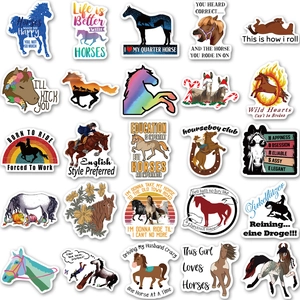 Selection of 25 waterproof vinyl horse stickers with cartoon and realistic horse designs