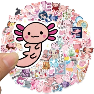 Pack of cute pink axolotl waterproof stickers for laptops and luggage decoration