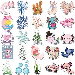 Set di adesivi Axolotl carini con elementi marini in stile acquerello delicato