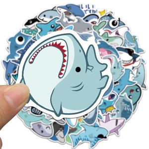 50 pieces of cute cartoon shark stickers for DIY luggage and skateboard decoration