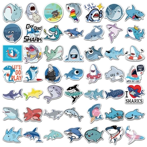 Set of 50 cute cartoon shark graffiti stickers for DIY suitcases and water bottles