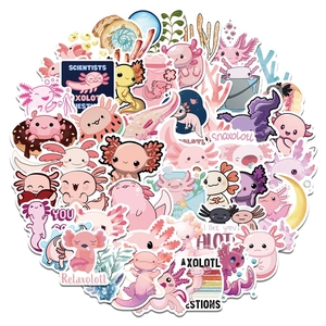 Set di 50 simpatici adesivi axolotl rosa per valigie e laptop con divertenti fumetti