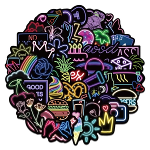 Set di 50 adesivi graffiti al neon con astronauta e arcobaleno per laptop e valigie