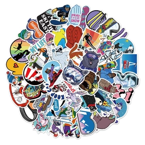 50pcs waterproof ski graffiti stickers with outdoor adventure and winter sports designs