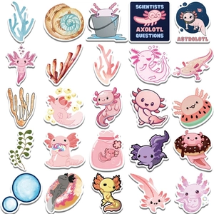 Dettaglio di 25 simpatici adesivi di cartoni animati di axolotl in vari design colorati
