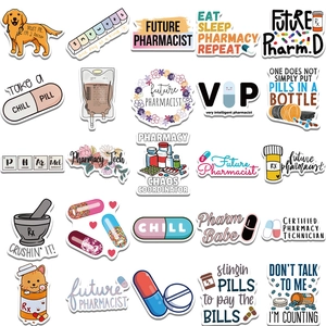 50 unique pharmacist cartoon waterproof stickers for DIY laptops and luggage decor