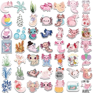 50 pezzi di simpatici adesivi axolotl rosa per valigie laptop e bottiglie d'acqua