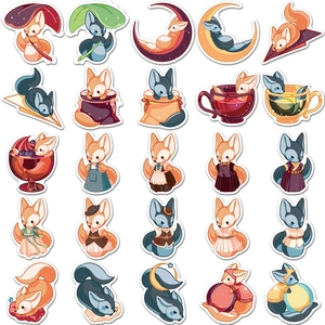 Set of 50 cute orange fox waterproof cartoon stickers for luggage and water bottles