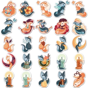 Set of 25 cute cartoon fox waterproof stickers for laptops and water bottles