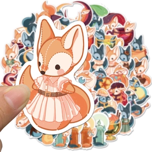 50 pieces of cute waterproof cartoon fox stickers for luggage and water bottles