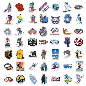 50pcs waterproof ski stickers set featuring winter sports and snow adventure designs