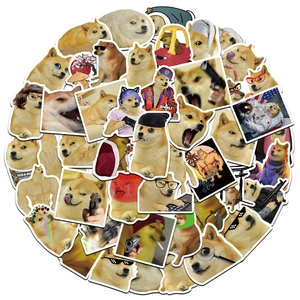 Waterproof Doge meme stickers for laptops, skateboards, and luggage in 50-piece pack