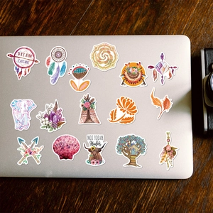 Boho-Aufkleber-Set für Laptops mit Traumfänger und Stammes-Elefanten im Aquarell-Stil