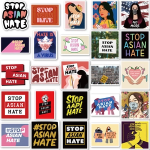 Pack of 50 Stop Asian Hate waterproof stickers with diverse colorful slogans and designs