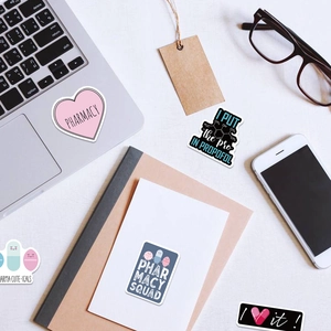 Autocollants de pharmacien imperméables pour ordinateurs et gourdes aux motifs médicaux