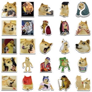 Set of 50 funny Doge meme stickers for laptop and luggage in a neat grid layout