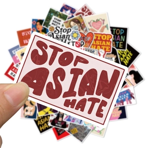 Stop Asian Hate waterproof stickers set with diverse AAPI advocacy designs and slogans