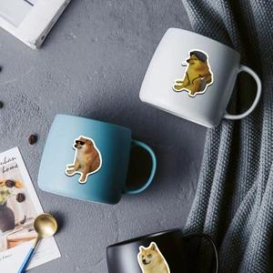 Three creative ceramic mugs featuring funny Doge and Cheems meme prints with trendy accessories