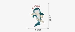 Close-up of Emotional Support Shark sticker with precise dimensions 6.81cm by 4.57cm