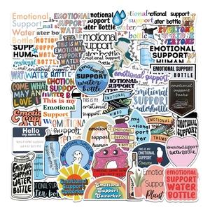Detail of waterproof emotional support stickers for water bottles and laptops