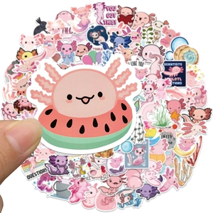 100pcs cute axolotl waterproof PVC stickers for laptop, luggage, and scrapbooking