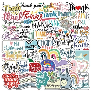 50-piece set of colorful Thank You stickers with unique hand-drawn doodle designs