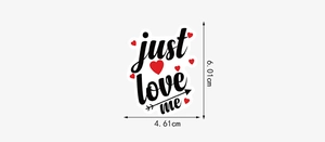 Detail view of heart-shaped Self Love Club sticker showing dimensions 4.61cm by 6.01cm