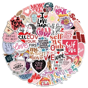 Self Love Club Waterproof PVC Stickers For Laptop Phone Water Cup Inspirational Quotes Heart Flower Rainbow Vinyl Decals