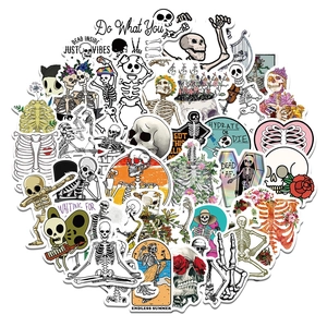 50 pieces of colorful cartoon skull stickers waterproof vinyl decals for laptop and guitar