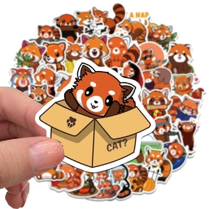 Set of 50 cute red panda cartoon stickers for luggage, laptop, and water bottle