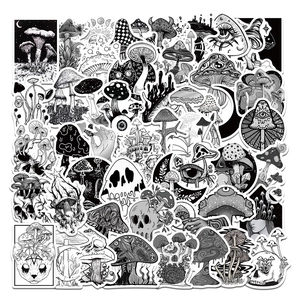 Gothic Horror Mushroom Stickers Black And White Skull Punk Style Waterproof PVC Graffiti Decals For Laptop Luggage Stationery