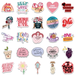 50pcs Self Love Club stickers set for laptop and phone featuring inspirational quotes