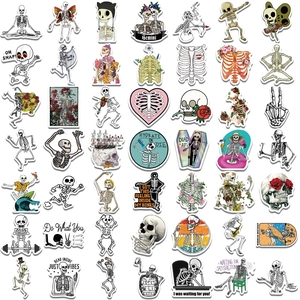Set of 50 colorful cartoon skeleton stickers for laptops and skateboards decoration