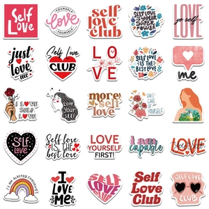 50pcs Self Love Club stickers for laptop and phone featuring floral and heart designs