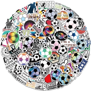 Colorful pack of 100 soccer themed stickers for decorating suitcases and phone cases