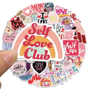 Self Love Club stickers set in pink and red tones for laptops and water bottles