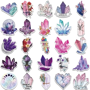 50pcs fantasy crystal graffiti stickers for waterproof luggage and laptops in purple and pink
