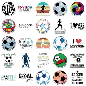 Set of 100 football soccer stickers with world flags and motivational sport slogans