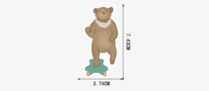Detailed view showing a cartoon bear sticker dimensions measuring 7.43cm by 3.74cm